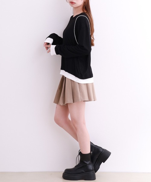 crossi（クロッシー）の「配色パイピングレイヤード風長袖カットソー（Tシャツ/カットソー・レディース・ホワイト/ブラック・LARGE/MEDIUM）」の18枚目の写真