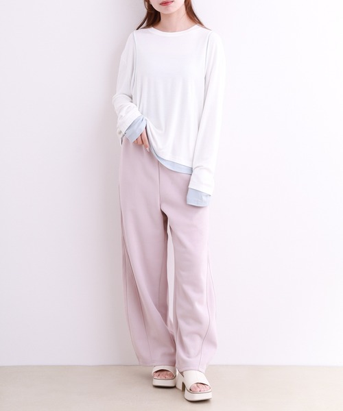 crossi（クロッシー）の「配色パイピングレイヤード風長袖カットソー（Tシャツ/カットソー・レディース・ホワイト/ブラック・LARGE/MEDIUM）」の11枚目の写真