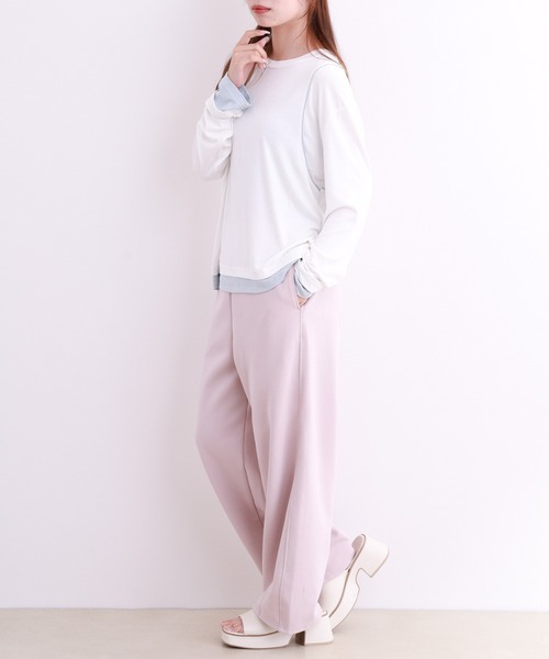 crossi（クロッシー）の「配色パイピングレイヤード風長袖カットソー（Tシャツ/カットソー・レディース・ホワイト/ブラック・LARGE/MEDIUM）」の12枚目の写真