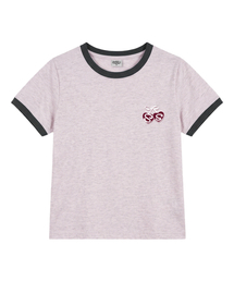 チェリーシシプリンティングリンガー半袖Tシャツメランジピンク