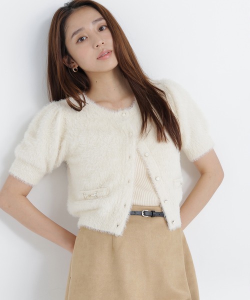 NATURAL BEAUTY BASIC(ナチュラルビューティーベーシック)の「<CanCam10月号掲載>ビット付きシャギーアンサンブル(ニット/セーター・レディース・ベージュ/オフホワイト/チャコールグレー・フリ-)」の2枚目の写真