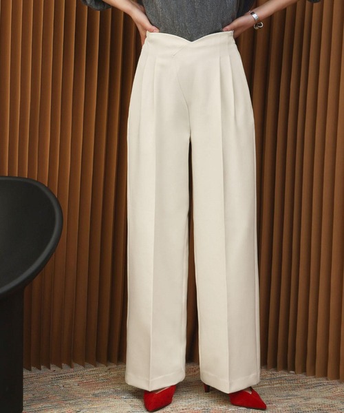 ELFRANK(エルフランク)の「【2026AW】【S~Lサイズ展開】アシンメトリーハイウエストワイドパンツ 洗える《着用動画あり》(その他パンツ・レディース・ダークブラウン/オフホワイト/ブラック・S/M/L)」の2枚目の写真