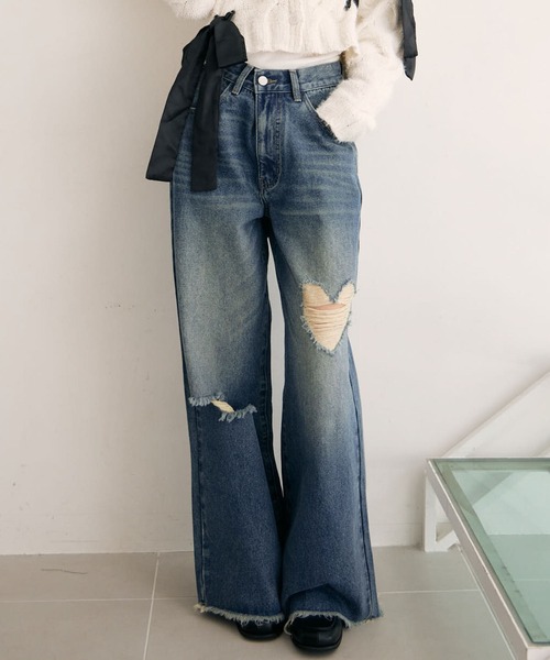 archives(アルシーヴ)の「ハートダメージデニム(デニムパンツ・レディース・ロイヤルブルー/ブラック・SMALL/MEDIUM)」の5枚目の写真