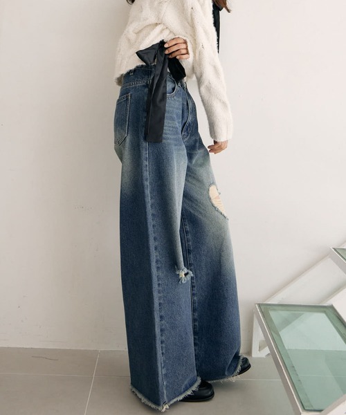 archives(アルシーヴ)の「ハートダメージデニム(デニムパンツ・レディース・ロイヤルブルー/ブラック・SMALL/MEDIUM)」の8枚目の写真