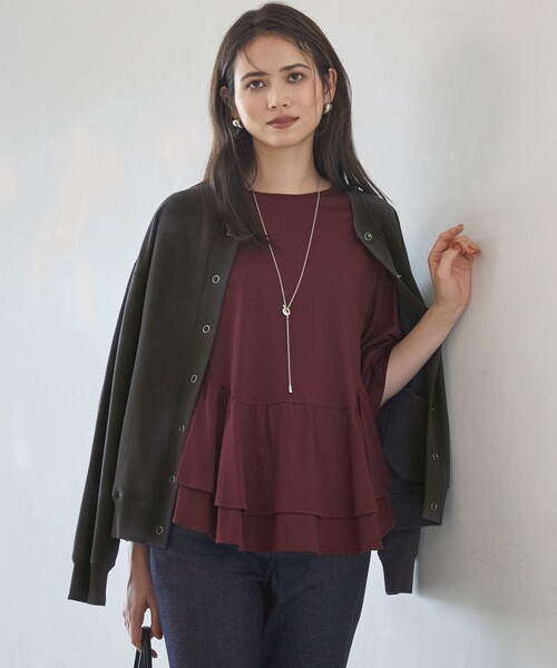 23区 L(ニジュウサンクオオキイサイズ)の「ライトダンボール コクーン型 ブルゾン(Tシャツ/カットソー・レディース・ネイビー系/グレー系/ベージュ系・46/44)」の2枚目の写真
