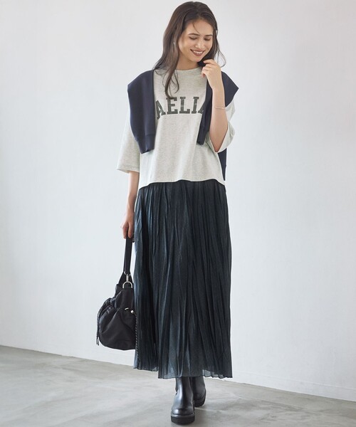 23区 L(ニジュウサンクオオキイサイズ)の「ライトダンボール コクーン型 ブルゾン(Tシャツ/カットソー・レディース・ネイビー系/グレー系/ベージュ系・46/44)」の7枚目の写真