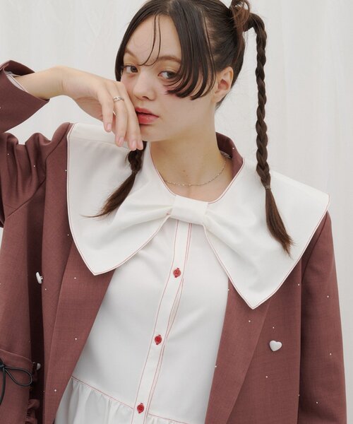 HELLO.SANFRANCISCO(ハローサンフランシスコ)の「【HELLO.SANFRANCISCO】リボンビックカラーブラウス(シャツ/ブラウス・レディース・ブルー/ホワイト・ONE SIZE)」の2枚目の写真