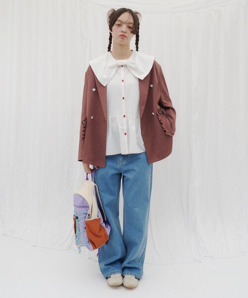 HELLO.SANFRANCISCO(ハローサンフランシスコ)の「【HELLO.SANFRANCISCO】リボンビックカラーブラウス(シャツ/ブラウス・レディース・ブルー/ホワイト・ONE SIZE)」の3枚目の写真