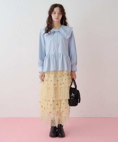 HELLO.SANFRANCISCO(ハローサンフランシスコ)の「【HELLO.SANFRANCISCO】リボンビックカラーブラウス(シャツ/ブラウス・レディース・ブルー/ホワイト・ONE SIZE)」の5枚目の写真