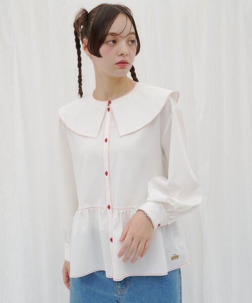 HELLO.SANFRANCISCO(ハローサンフランシスコ)の「【HELLO.SANFRANCISCO】リボンビックカラーブラウス(シャツ/ブラウス・レディース・ブルー/ホワイト・ONE SIZE)」の9枚目の写真