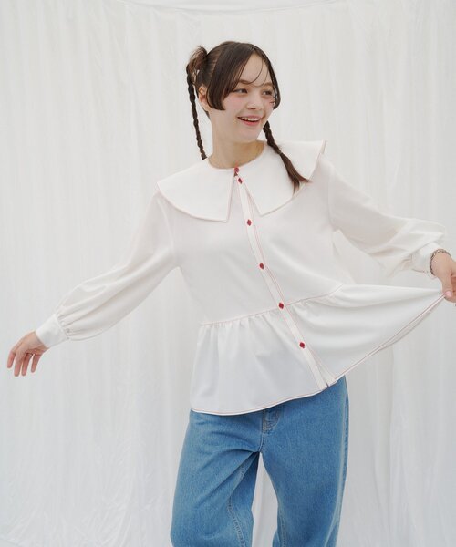 HELLO.SANFRANCISCO(ハローサンフランシスコ)の「【HELLO.SANFRANCISCO】リボンビックカラーブラウス(シャツ/ブラウス・レディース・ブルー/ホワイト・ONE SIZE)」の10枚目の写真