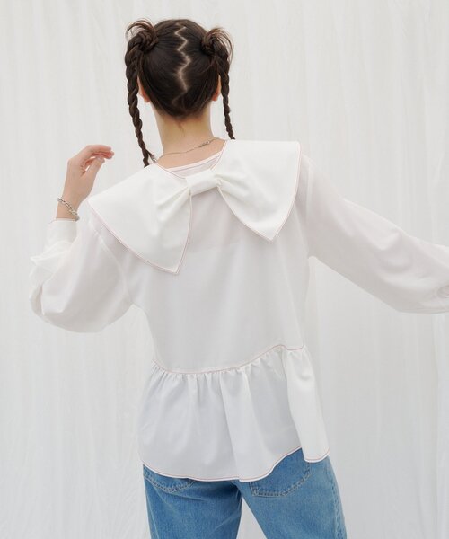 HELLO.SANFRANCISCO(ハローサンフランシスコ)の「【HELLO.SANFRANCISCO】リボンビックカラーブラウス(シャツ/ブラウス・レディース・ブルー/ホワイト・ONE SIZE)」の11枚目の写真