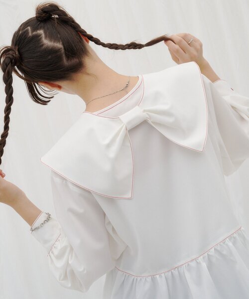 HELLO.SANFRANCISCO(ハローサンフランシスコ)の「【HELLO.SANFRANCISCO】リボンビックカラーブラウス(シャツ/ブラウス・レディース・ブルー/ホワイト・ONE SIZE)」の12枚目の写真