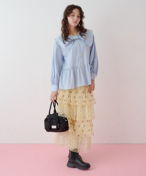 HELLO.SANFRANCISCO(ハローサンフランシスコ)の「【HELLO.SANFRANCISCO】リボンビックカラーブラウス(シャツ/ブラウス・レディース・ブルー/ホワイト・ONE SIZE)」の13枚目の写真