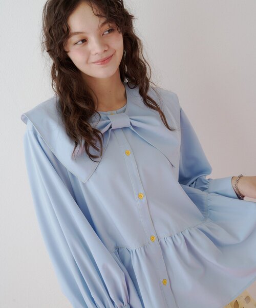 HELLO.SANFRANCISCO(ハローサンフランシスコ)の「【HELLO.SANFRANCISCO】リボンビックカラーブラウス(シャツ/ブラウス・レディース・ブルー/ホワイト・ONE SIZE)」の16枚目の写真