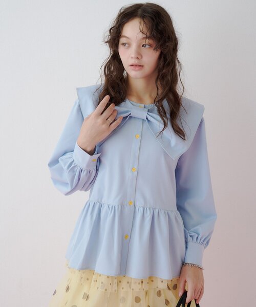 HELLO.SANFRANCISCO(ハローサンフランシスコ)の「【HELLO.SANFRANCISCO】リボンビックカラーブラウス(シャツ/ブラウス・レディース・ブルー/ホワイト・ONE SIZE)」の17枚目の写真
