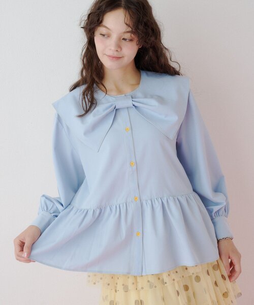 HELLO.SANFRANCISCO(ハローサンフランシスコ)の「【HELLO.SANFRANCISCO】リボンビックカラーブラウス(シャツ/ブラウス・レディース・ブルー/ホワイト・ONE SIZE)」の18枚目の写真