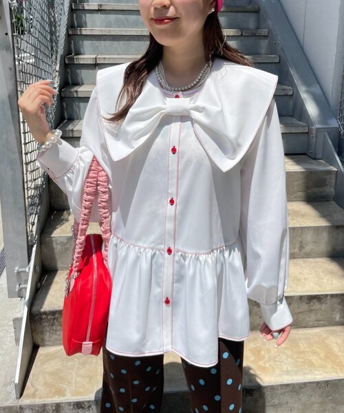 HELLO.SANFRANCISCO(ハローサンフランシスコ)の「【HELLO.SANFRANCISCO】リボンビックカラーブラウス(シャツ/ブラウス・レディース・ブルー/ホワイト・ONE SIZE)」の21枚目の写真