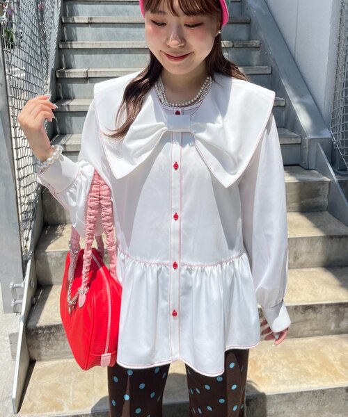 HELLO.SANFRANCISCO(ハローサンフランシスコ)の「【HELLO.SANFRANCISCO】リボンビックカラーブラウス(シャツ/ブラウス・レディース・ブルー/ホワイト・ONE SIZE)」の22枚目の写真