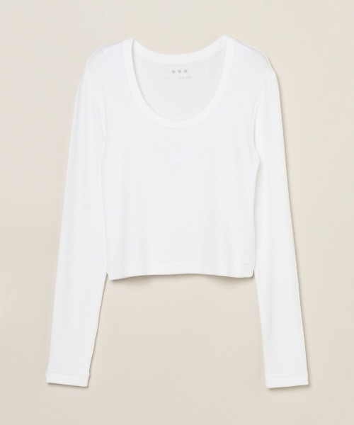 three dots(スリードッツ)の「レーヨンニットリブジャージー クロップドジェシカ(Tシャツ/カットソー・レディース・ネイビー・MEDIUM)」の2枚目の写真