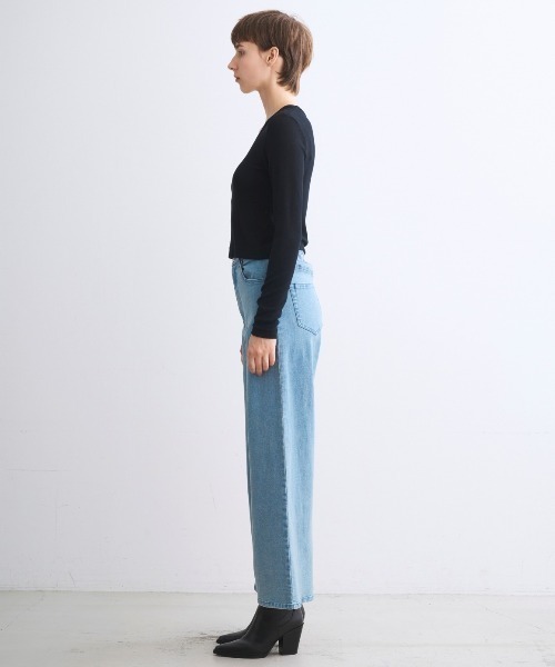 three dots(スリードッツ)の「レーヨンニットリブジャージー クロップドジェシカ(Tシャツ/カットソー・レディース・ネイビー・MEDIUM)」の11枚目の写真