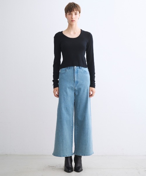three dots(スリードッツ)の「レーヨンニットリブジャージー クロップドジェシカ(Tシャツ/カットソー・レディース・ネイビー・MEDIUM)」の10枚目の写真