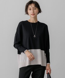 ウーステッドウール カラーブロック ワイド ニット