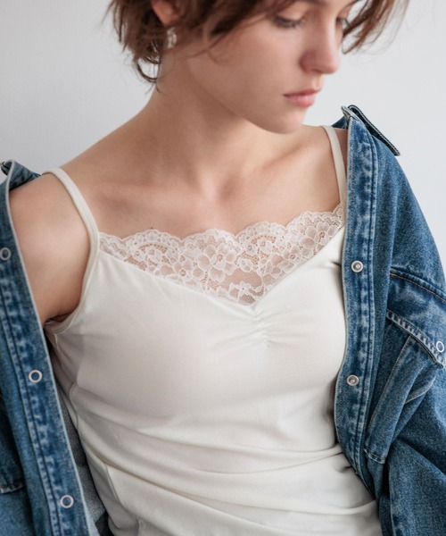 bijorie(ビジュリィ)の「【bijorie】カップ付きレースギャザーキャミ(インナーウェア/肌着・レディース・ブラック/グレー/シルバーグレー・LARGE/MEDIUM)」の1枚目の写真