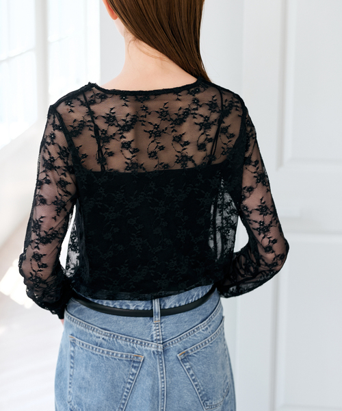 U by SPICK&SPAN(ユーバイスピックアンドスパン)の「ストレッチレースクループルオーバー(Tシャツ/カットソー・レディース・ブラック/ホワイト・FREE)」の17枚目の写真