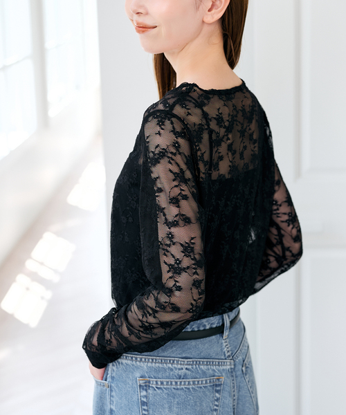 U by SPICK&SPAN(ユーバイスピックアンドスパン)の「ストレッチレースクループルオーバー(Tシャツ/カットソー・レディース・ブラック/ホワイト・FREE)」の18枚目の写真
