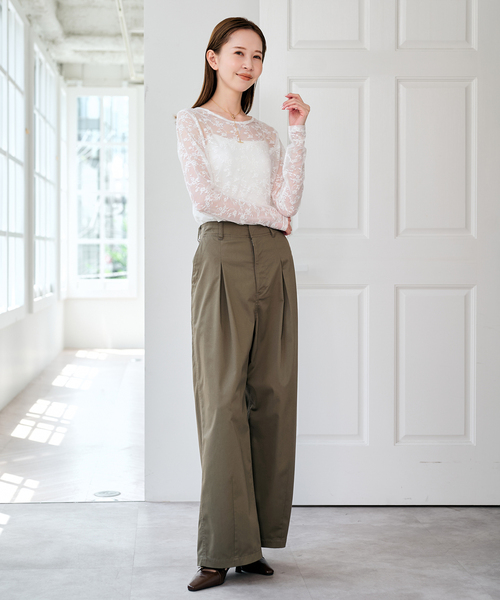 U by SPICK&SPAN(ユーバイスピックアンドスパン)の「ストレッチレースクループルオーバー(Tシャツ/カットソー・レディース・ブラック/ホワイト・FREE)」の22枚目の写真