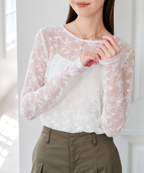 U by SPICK&SPAN(ユーバイスピックアンドスパン)の「ストレッチレースクループルオーバー(Tシャツ/カットソー・レディース・ブラック/ホワイト・FREE)」の14枚目の写真
