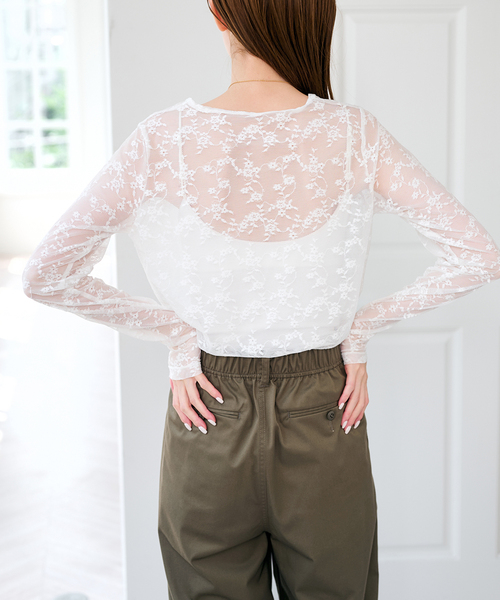 U by SPICK&SPAN(ユーバイスピックアンドスパン)の「ストレッチレースクループルオーバー(Tシャツ/カットソー・レディース・ブラック/ホワイト・FREE)」の15枚目の写真