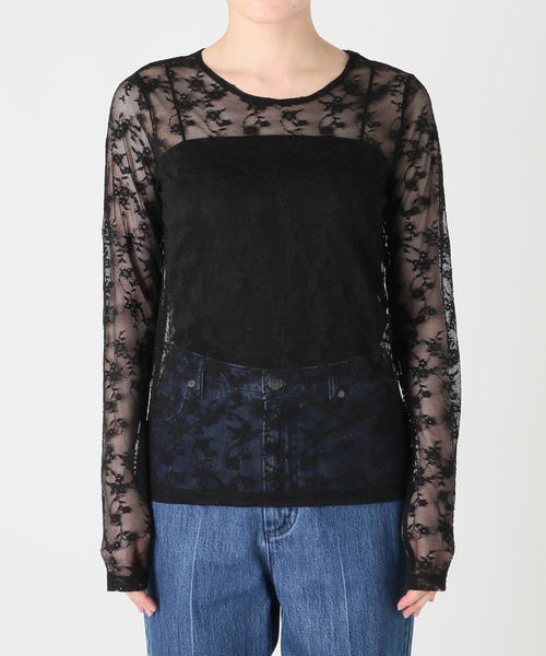 U by SPICK&SPAN(ユーバイスピックアンドスパン)の「ストレッチレースクループルオーバー(Tシャツ/カットソー・レディース・ブラック/ホワイト・FREE)」の16枚目の写真