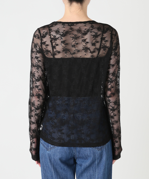 U by SPICK&SPAN(ユーバイスピックアンドスパン)の「ストレッチレースクループルオーバー(Tシャツ/カットソー・レディース・ブラック/ホワイト・FREE)」の6枚目の写真