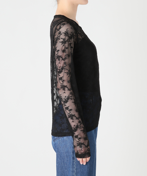 U by SPICK&SPAN(ユーバイスピックアンドスパン)の「ストレッチレースクループルオーバー(Tシャツ/カットソー・レディース・ブラック/ホワイト・FREE)」の7枚目の写真