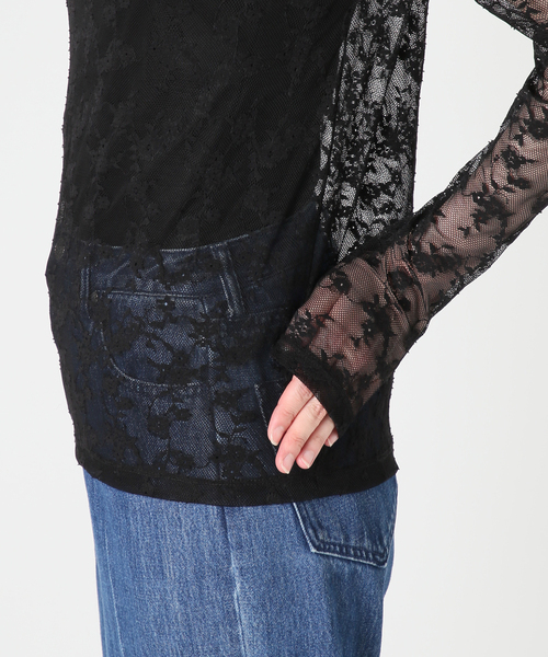 U by SPICK&SPAN(ユーバイスピックアンドスパン)の「ストレッチレースクループルオーバー(Tシャツ/カットソー・レディース・ブラック/ホワイト・FREE)」の9枚目の写真