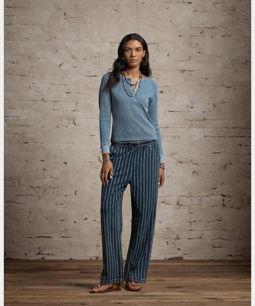 RRL(ダブル アール エル)の「インディゴ ストライプド コットンリネン ジャージー パンツ(その他パンツ・レディース・ネイビー系1・2/3/4/5/1)」の4枚目の写真