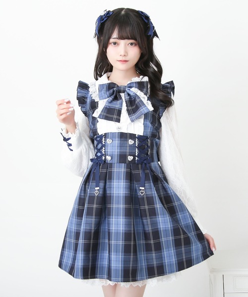 DearMyLove(ディアマイラブ)の「ハイウエストレースアップリボンハートワンピース(ワンピース・レディース・ネイビー/ブラック/レッド・3L/LARGE/MEDIUM)」の3枚目の写真