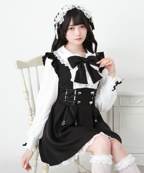 DearMyLove(ディアマイラブ)の「ハイウエストレースアップリボンハートワンピース(ワンピース・レディース・ネイビー/ブラック/レッド・3L/LARGE/MEDIUM)」の2枚目の写真