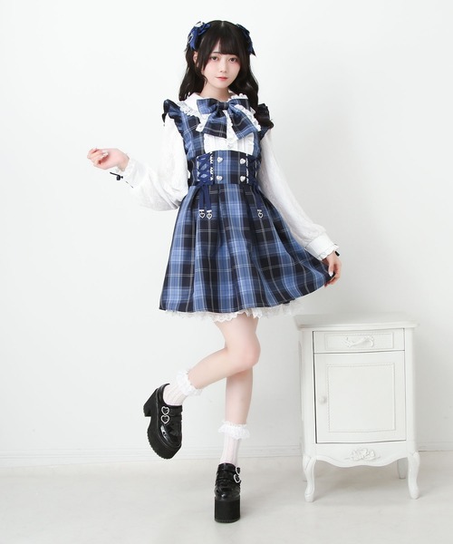 DearMyLove(ディアマイラブ)の「ハイウエストレースアップリボンハートワンピース(ワンピース・レディース・ネイビー/ブラック/レッド・3L/LARGE/MEDIUM)」の6枚目の写真