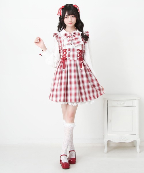 DearMyLove(ディアマイラブ)の「ハイウエストレースアップリボンハートワンピース(ワンピース・レディース・ネイビー/ブラック/レッド・3L/LARGE/MEDIUM)」の11枚目の写真