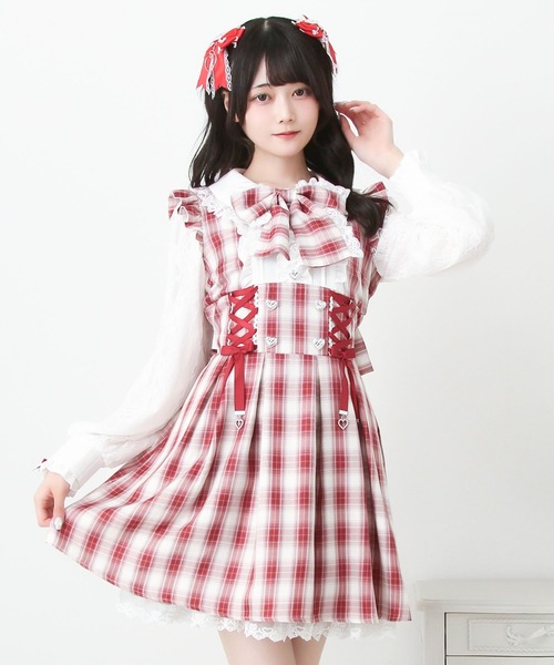 DearMyLove(ディアマイラブ)の「ハイウエストレースアップリボンハートワンピース(ワンピース・レディース・ネイビー/ブラック/レッド・3L/LARGE/MEDIUM)」の17枚目の写真