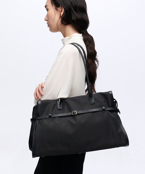 Breath TOPKAPI(ブレストプカピ)の「【Breath TOPKAPI】STRIA ストリア ナローベルト ナイロン トートバッグ LL / 撥水 / A4 / 大容量(トートバッグ・レディース・ブラック/グレイッシュベージュ・FREE)」の3枚目の写真