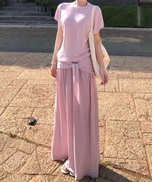 FLINEA(フリネア)の「半袖Tシャツ&スカート&ニットボレロセットアップ(セットアップ・レディース・ブラック/ベージュ/ピンク/イエロー/ブルー/グリーン・FREE)」の6枚目の写真