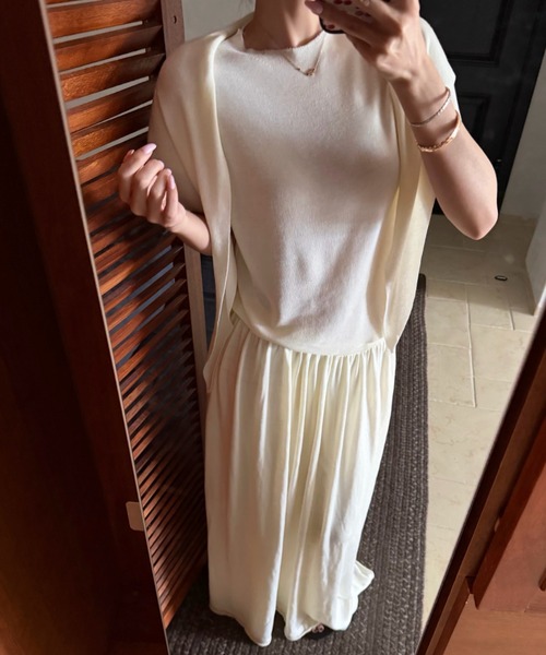 FLINEA(フリネア)の「半袖Tシャツ&スカート&ニットボレロセットアップ(セットアップ・レディース・ブラック/ベージュ/ピンク/イエロー/ブルー/グリーン・FREE)」の8枚目の写真