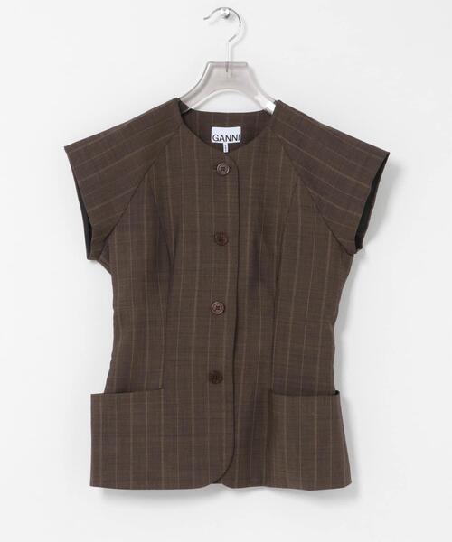 GANNI(ガニー)の「GANNI WOOL STRIPE CAP SLEEVE BLOUSE(シャツ/ブラウス・レディース・ブラウン系その他・38)」の1枚目の写真