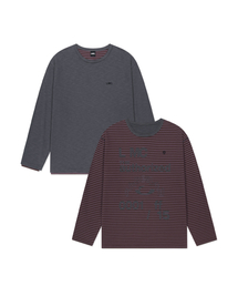 LMC | REVERSIBLE STRIPE LONG SLV TEE charcoal(Tシャツ/カットソー)