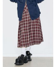 ベルトチェックプリーツロングスカート