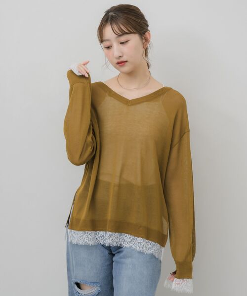 RETRO GIRL(レトロガール)の「レースドッキングシアーニット(ニット/セーター・レディース・イエロー/チャコールグレー/アイボリー・FREE)」の21枚目の写真